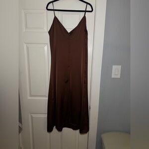 H&M Satin Brown V-Neck Dress